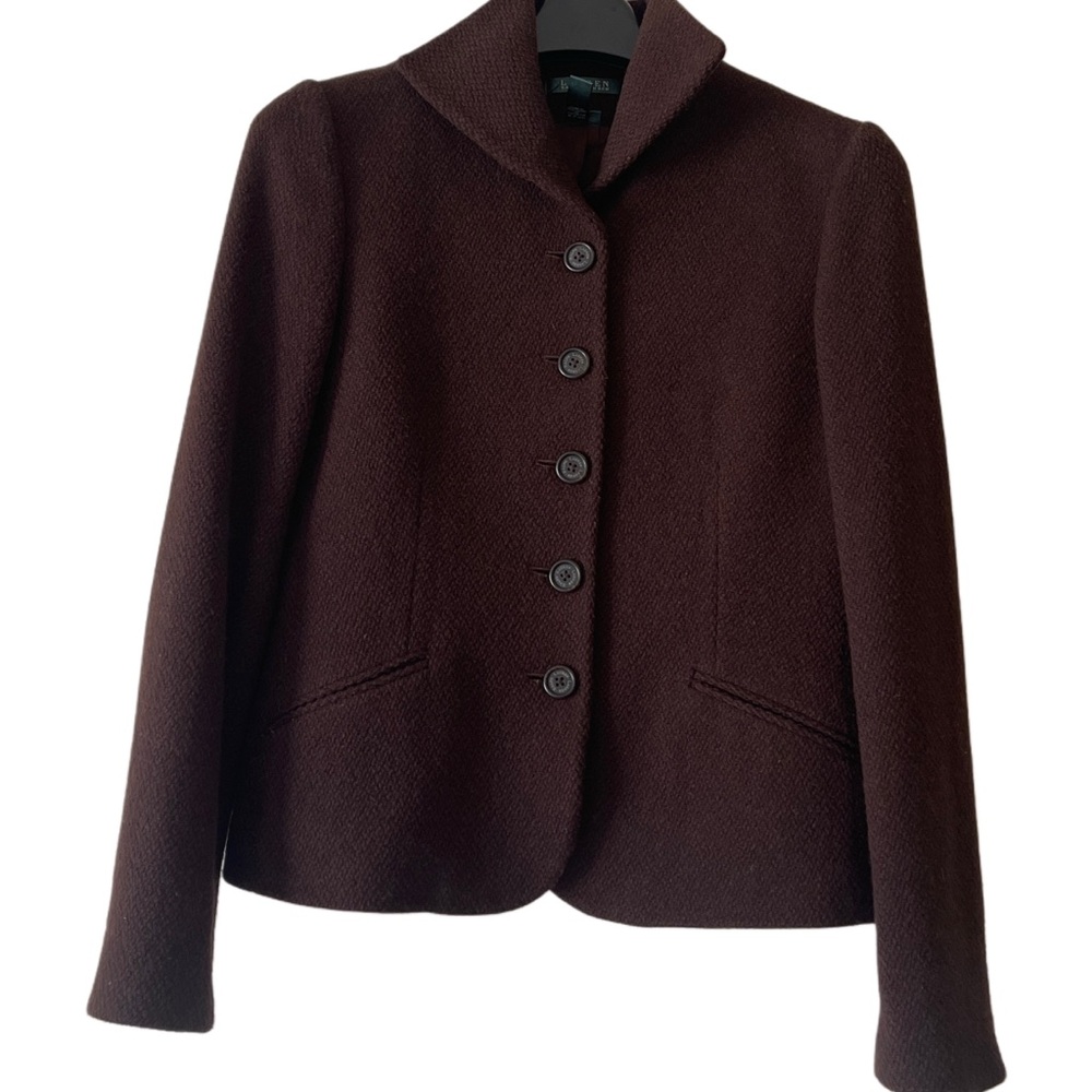Lauren Ralph Lauren Wool Blend Brown Tailored Short Blazer Jacket Size 6